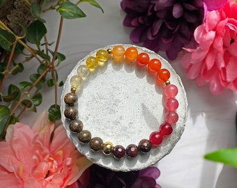 SOLAR bracelet, semi-precious stone bracelet, citrine, rutile quartz, bronzite, garnet, jade and carnelian, yoga bracelet, mala