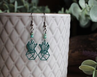 Green hanging earrings, stainless steel, semi-precious stones, amazonite, unique and original jewel, delicate and light, | ALOE|