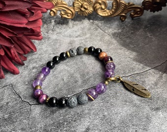 Bracelet in semi-precious stones, retro-modern style, costume jewelry, original bracelet for women, Victorian style, PURPLE