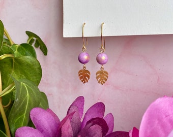 MALVA earrings, purple jade and gold stainless steel, semi-precious stones, dangling earrings, minimalist jewelry