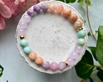 GOLDEN SKY bracelet, semi-precious stone bracelet, jade, lepidolite, amazonite, moonstone, mala bracelet, yoga jewelry, gift