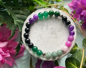 ORCHID bracelet, jade, quartz, onyx and green goldstone, tropical and colorful jewelry, semi-precious stone bracelet, fine stones