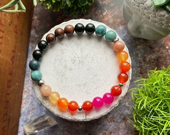 Semi-precious stone bracelet, colorful fine stone jewelry, lithotherapy jewelry, mala bracelet, balance, NEW BEGINNINGS