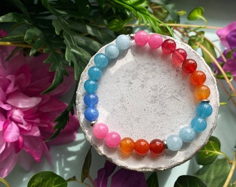 ISLA bracelet, jade and quartz, stainless steel, tropical and colorful jewelry, mala bracelet in semi-precious stones, fine stones