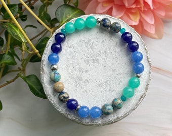 NEPTUNE bracelet, colored jade stones and imperial jasper, turquoise and blue jewelry, semi-precious stones, mala bracelet, colorful jewelry