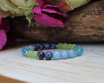 Semi-precious stone bracelet, women's jewel in 8 mm stones, jade, quartz and sodalite, yoga bracelet, gift for her, | NYMPHEA|