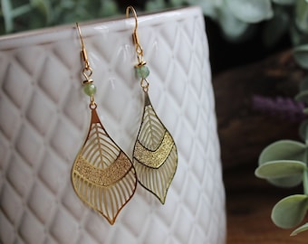 Hanging earrings, fine stones, quartz, trendy and original jewelry, filigree, large golden earrings, | ERIN|