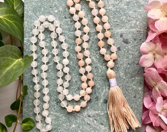 Mala 108 beads, hand-knotted, semi-precious stone necklace, meditation jewel, aventurine and jade, spiritual jewel, |PROSPERITY|