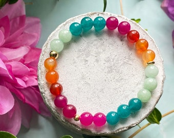 TROPICAL PUNCH bracelet, jade, carnelian and stainless steel, semi-precious stone bracelet, colorful and tropical jewelry, gift