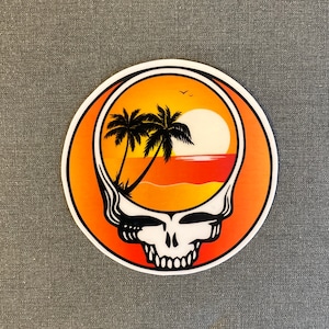 Sunset Beach Stealie | Sunset Stealie with Palm Trees | Steal Your Palm Tree Sticker | Waterproof Laminate Vinyl