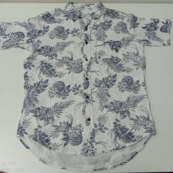 Vintage BLUE STANDARD Hawaiian shirt, Flower design, beach hawaii,Aloha, hibiscus flower, Pineapple, maui, kona,honalulu, Rose,lily(104)