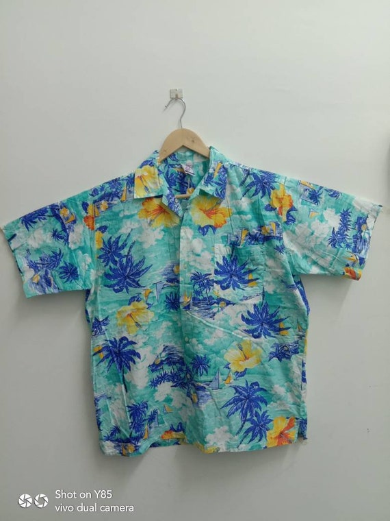 Vintage 80s KENSHO Hawaiian shirt, Flower design,… - image 1