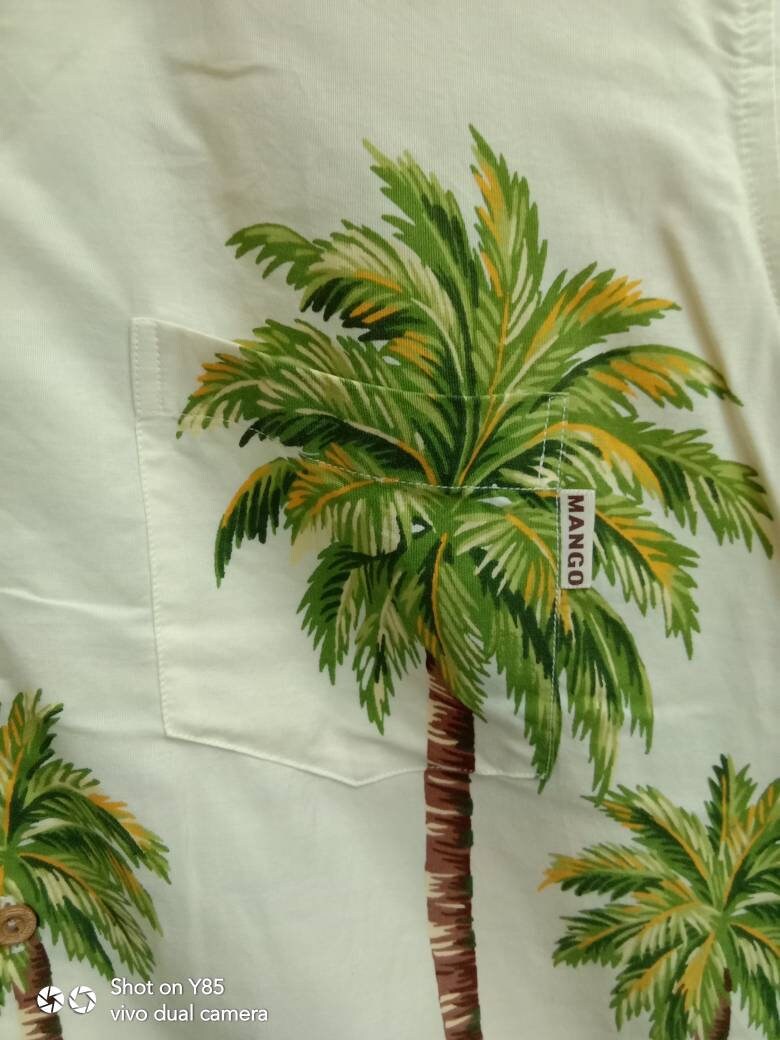 Vintage MANGO Hawaiian Shirt, Flower Design, Beach Hawaii, Coconut Tree