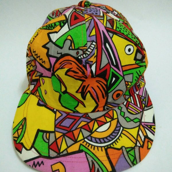 Rare Vintage POP ART Hat Cap, Abstract Design Cap, Colourful Cap, Boho (28)