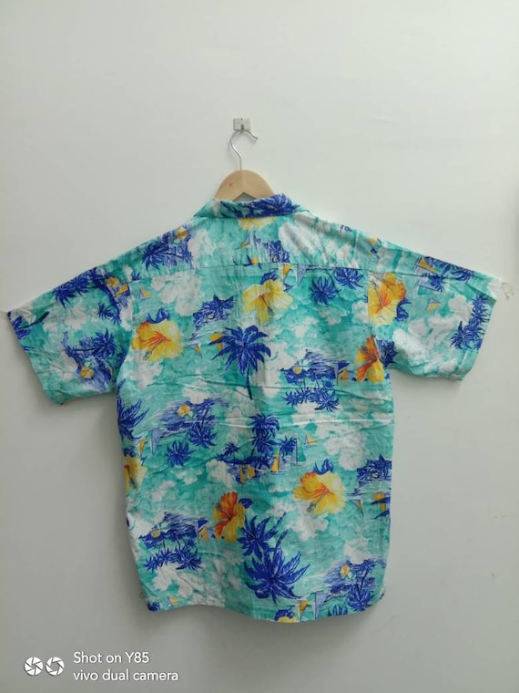 Vintage 80s KENSHO Hawaiian shirt, Flower design,… - image 2
