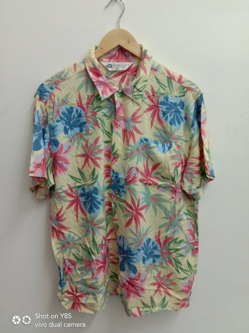 Vintage 90s Barcedos Hawaii Shirt Flower Fullprintleaf Etsy