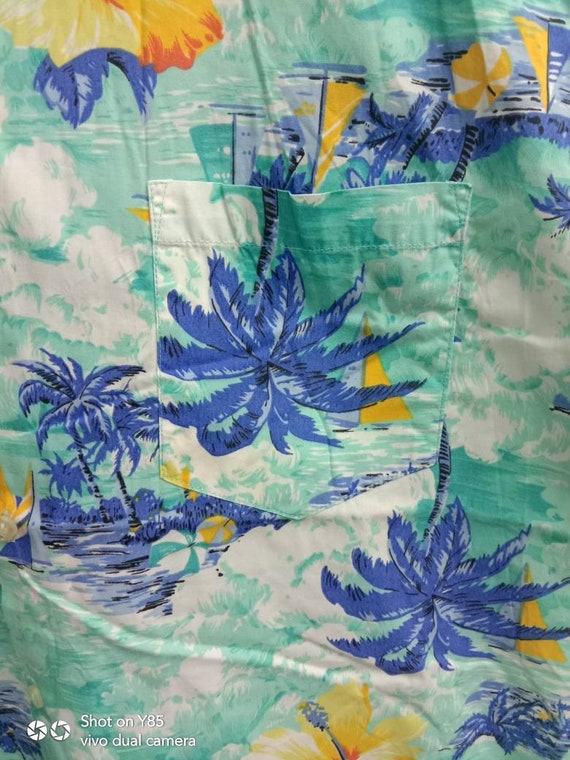 Vintage 80s KENSHO Hawaiian shirt, Flower design,… - image 4