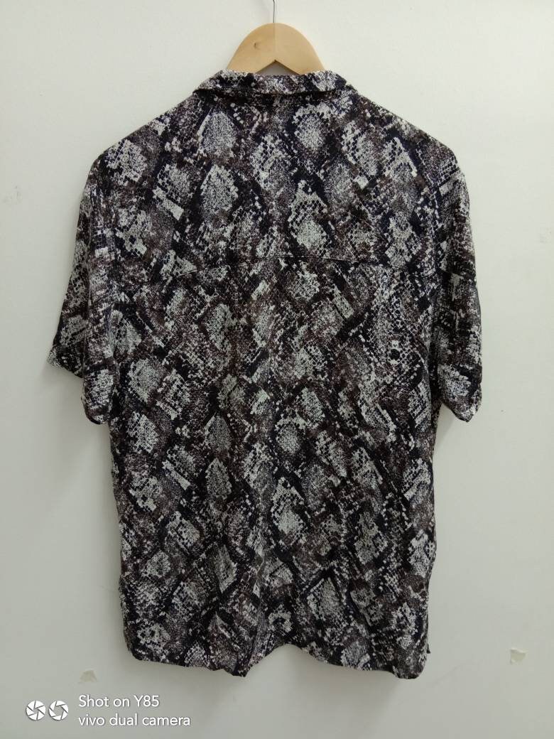 Chemise H&M Effet Peau De Serpent - Taille 16 - Marron Avec Bordure Cuir - Occasion Très Bon état
