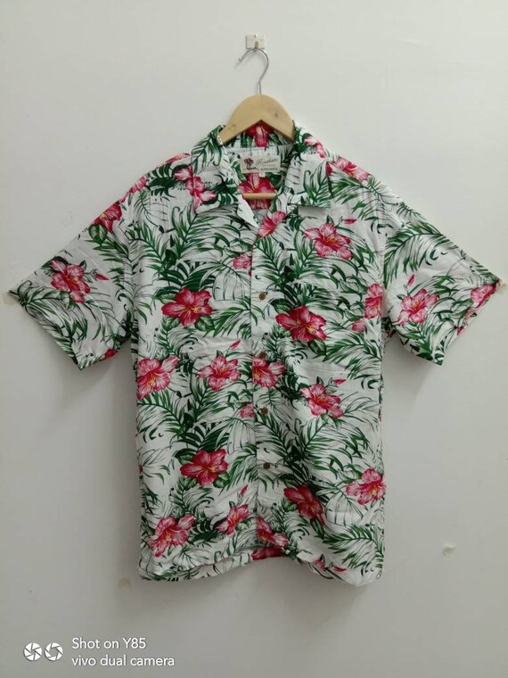 Vintage ROUSHATTE ALOHA Hawaiian Shirt, Flower Design, Beach