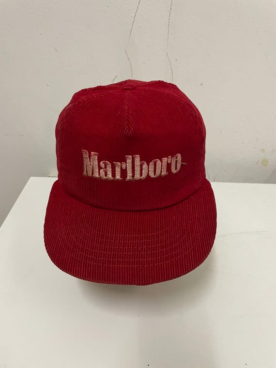Vintage 90s Marlboro Cap Strapback Black Red M Logo Cotton
