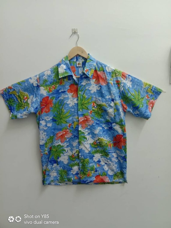 Vintage 80s KENSHO Hawaiian shirt, Flower design, 