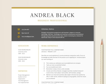 Resume Template, Resume Template Word, Modern Resume Design, Cover Letter Design, Resume Writing Tips, Black and Gold, CV Template