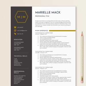 Plantilla de CV negra y dorada, Palabra de plantilla de CV, CURRÍCULUM moderno, Plantilla de CV, Currículum elegante, Consejos de escritura de CURRÍCULUM