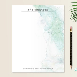 Business Letterhead InDesign Papelería Plantilla Palabra Personal Membredo imprimible letra pintada a mano Alcohol tinta acuarela Carta de acuarela