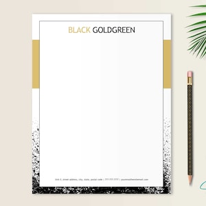 Plantilla imprimible Letterhead Diseño / Papel de papelería personalizada papel / Papel moderno negro y oro / Papelería de descarga digital