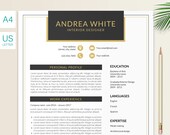 Black and Gold Resume Template + Cover Letter | Modern Resume Editable in Word | Digital Download Printable Resume | CV template