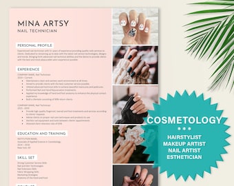 Nail Technician Resume Template, Esthetician Resume, Modern Resume Template, Beauty Resume, Cosmetology, Makeup Artist, Nail Artist Resume