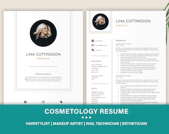 Currículum de estilista, Plantilla de currículum moderno, Currículum de esteticista, Currículum de belleza, Currículum de cosmetología, Currículum de maquillador, Currículum de artista de uñas