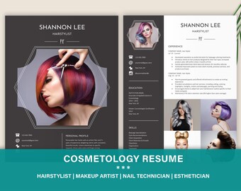 Hairstylist Resume, Hairstylist CV Template, Esthetician Resume, Beauty Resume, Cosmetology Resume, Makeup Artist Resume, Nail Artist Resume