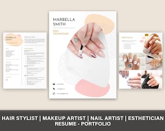 Nail Technician Resume Portfolio, Esthetician Resume, Modern Resume Template, Beauty Resume, Cosmetology, Makeup Artist, Nail Artist Resume