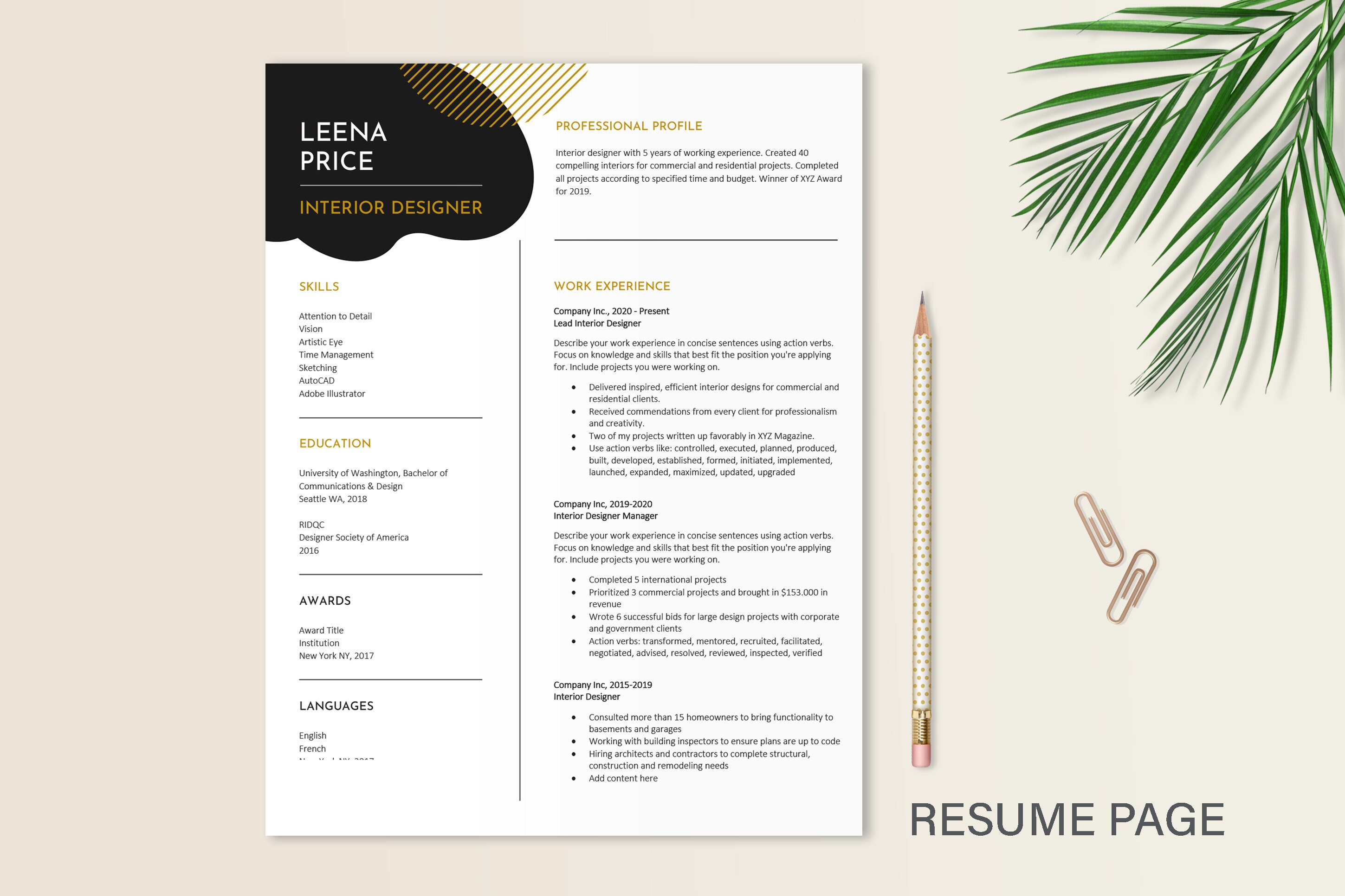 Interior Designer Resume Template | Interior Design Portfolio ...