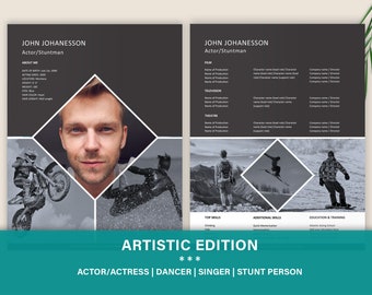 Stuntman/Stuntwoman Resume Template, Actor/Actress Resume, Word Resume Template for Designers, Photographers, Dancers and other Creatives