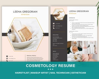Currículum de esteticista, currículum de estilista, plantilla de currículum moderno, currículum de belleza, currículum de cosmetología, currículum de maquillador, currículum de artista de uñas