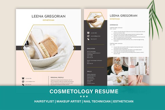 Esthetician Resume, Hairstylist Resume, Modern Resume Template, Beauty Resume, Cosmetology Resume, Makeup Artist Resume, Nail Artist Resume