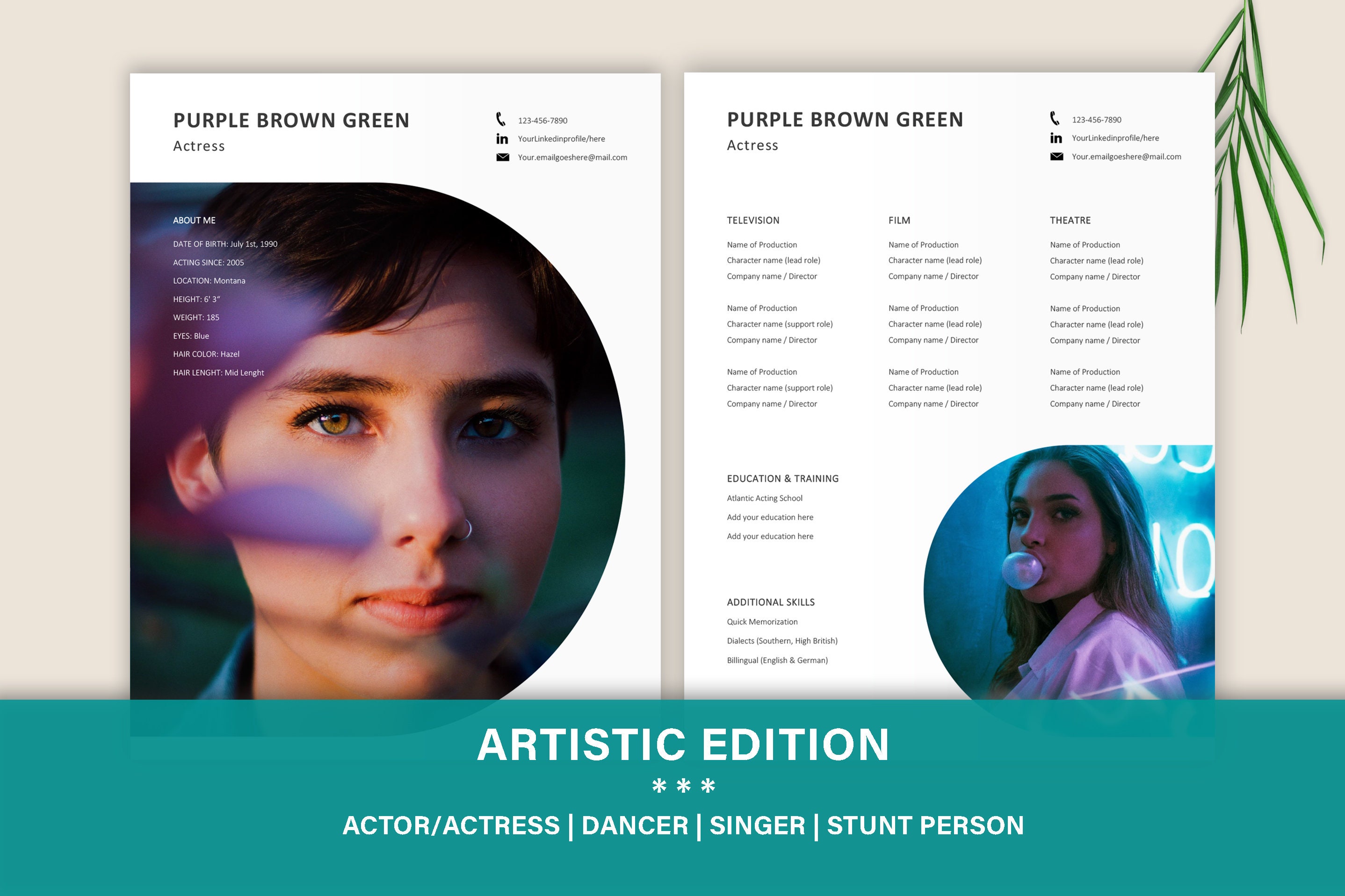 Actress Actor Resume Template With Photo Creative Personalized Resume ...