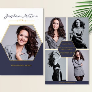 Modeling Comp Card MS Word Template, Modeling Agency, Model Photo Card, Fashion Model Card, Modeling Portfolio, Navy Gold Comp Card