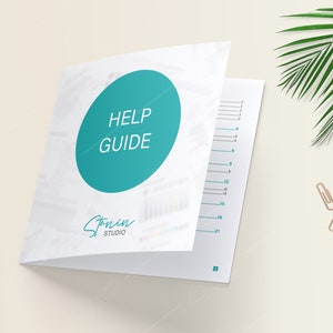 May include: A white help guide booklet with a teal circle containing the text "HELP GUIDE" and the text "Stonin STUDIO" in teal script at the bottom of the page.