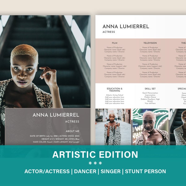 Artistic Resume for Actor/Actress, Designers, Photographers, Dancers and other Artists.