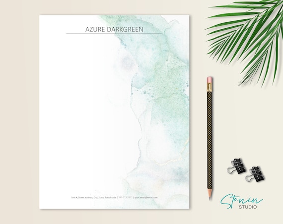 Business Letterhead InDesign Stationery Word Template Personal Letterhead Printable Hand Painted Letter Alcohol Ink Watercolour Letter