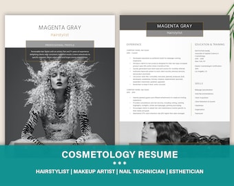 Currículum de estilista, Plantilla de currículum moderno, Currículum de esteticista, Currículum de belleza, Currículum de cosmetología, Currículum de maquillador, Currículum de peluquería