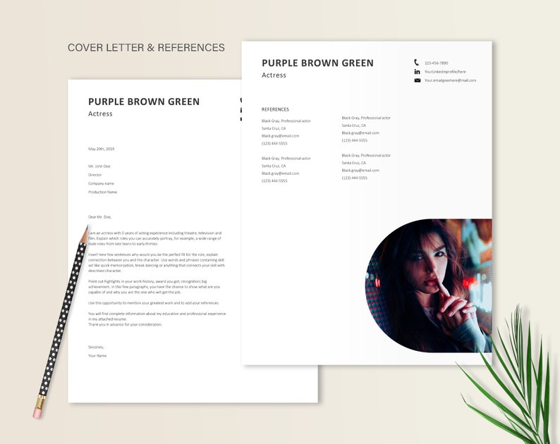 Actress Creative Personalized Resume Actor Resume Template With Photo Modern Resume Word Template Writing Tips Instant Download