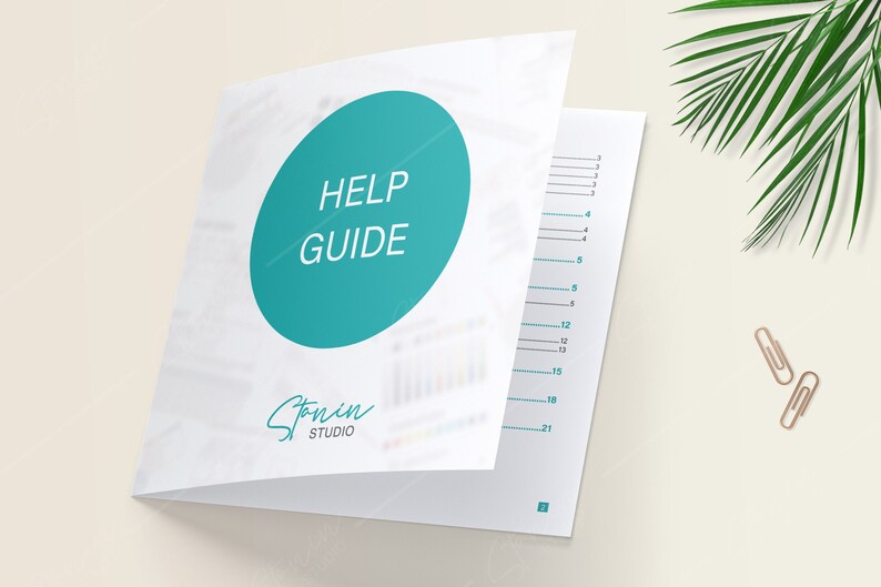 May include: A white help guide booklet with a teal circle on the front that says "HELP GUIDE" and the text "Stonin STUDIO" below the circle.