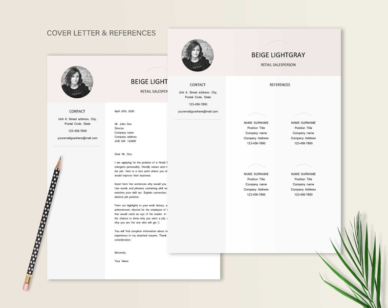 Retail Salesperson Resume With Photo Cover Letter Design | Etsy