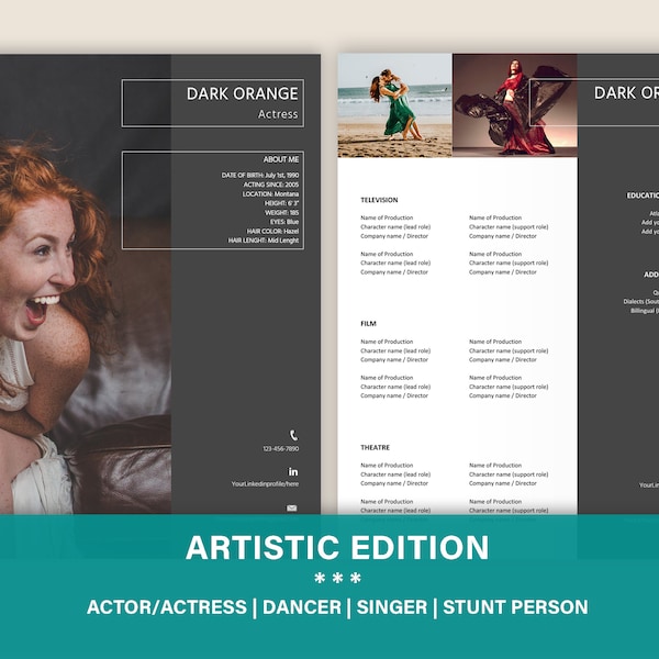 Artistic Resume for Actor/Actress, Designer, Photographer, Dancer and other Artists