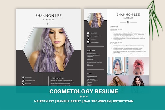 Hairstylist Resume, Modern Resume Template, Esthetician Resume, Beauty Resume, Cosmetology Resume, Makeup Artist Resume, Nail Artist Resume