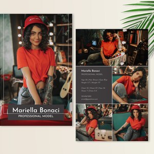 Modeling Comp Card MS Word Template, Modeling Agency, Model Photo Card, Fashion Model Card, Modeling Portfolio, Dark Grey Comp Card